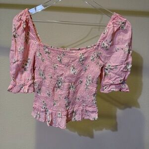 & Other Stories Pink Floral Smocked Blouse